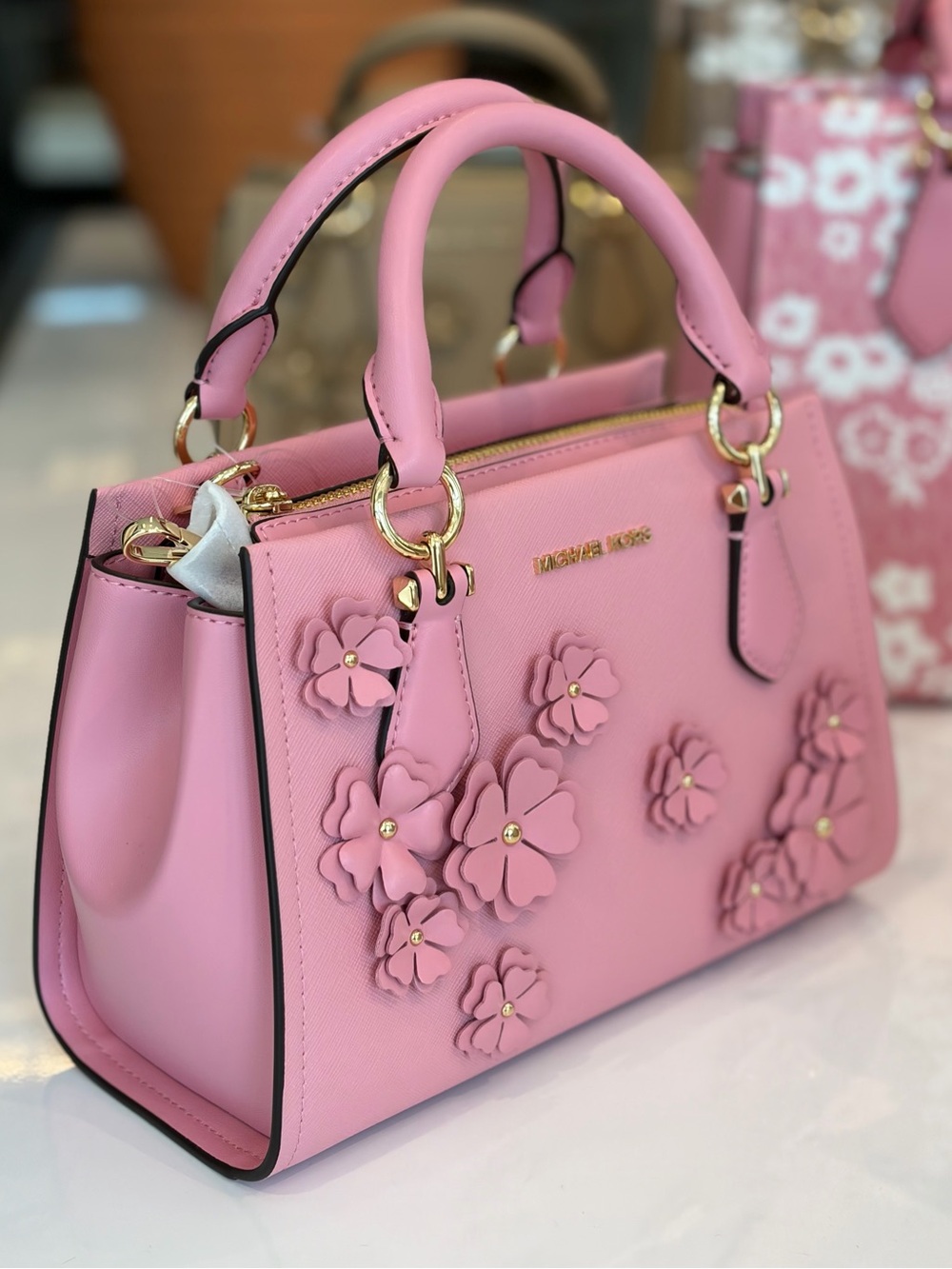 MICHAEL KORS Marilyn Small Floral Embellished Satchel Carnation - Picture 2 of 13